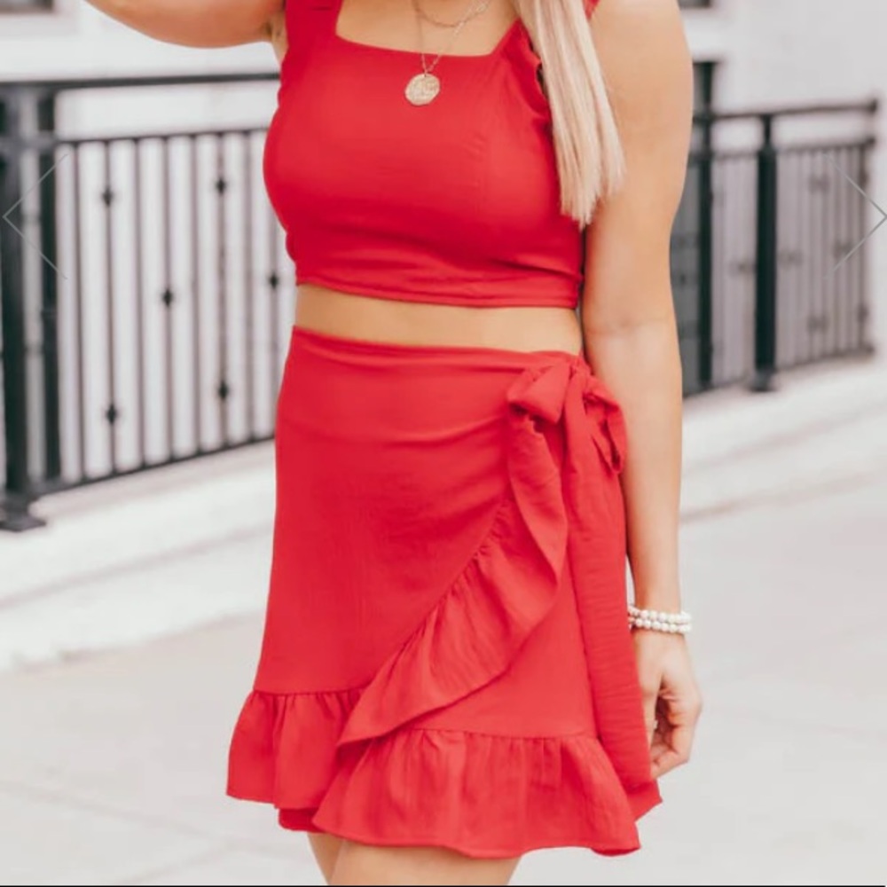 Pink Lily Meant to Be two-piece set in red